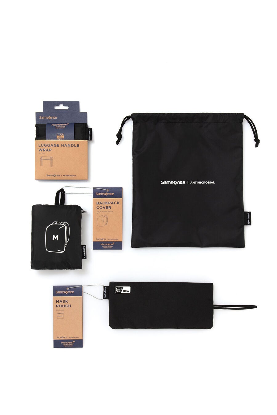TRAVEL ESSENTIALS ANTIMICROBIAL SET DRAWSTRING BAG