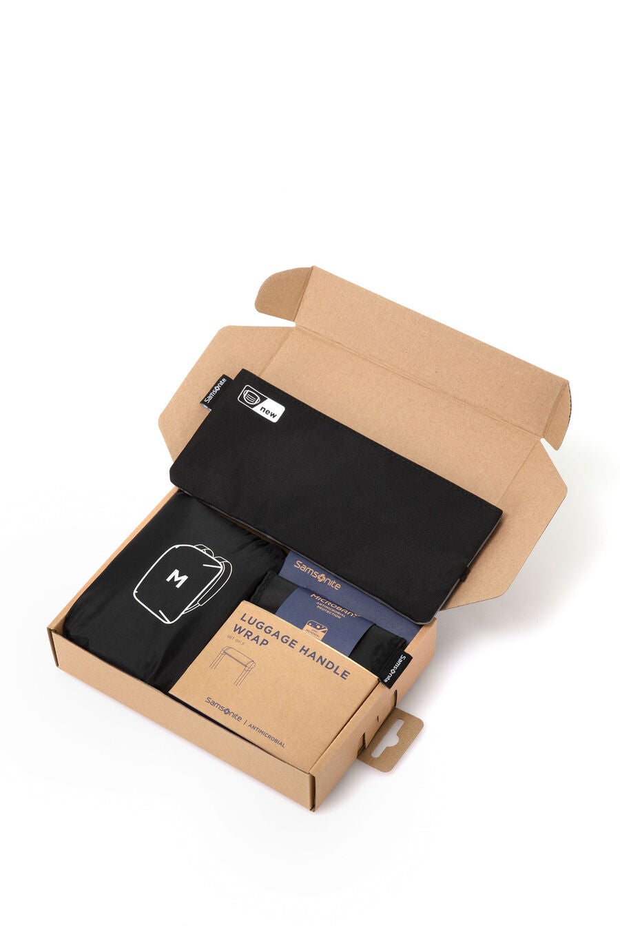 TRAVEL ACCESSORIES ANTIMICROBIAL BOX SET WITH BACKPACK COVER, MASK POUCH & HANDLE WRAP